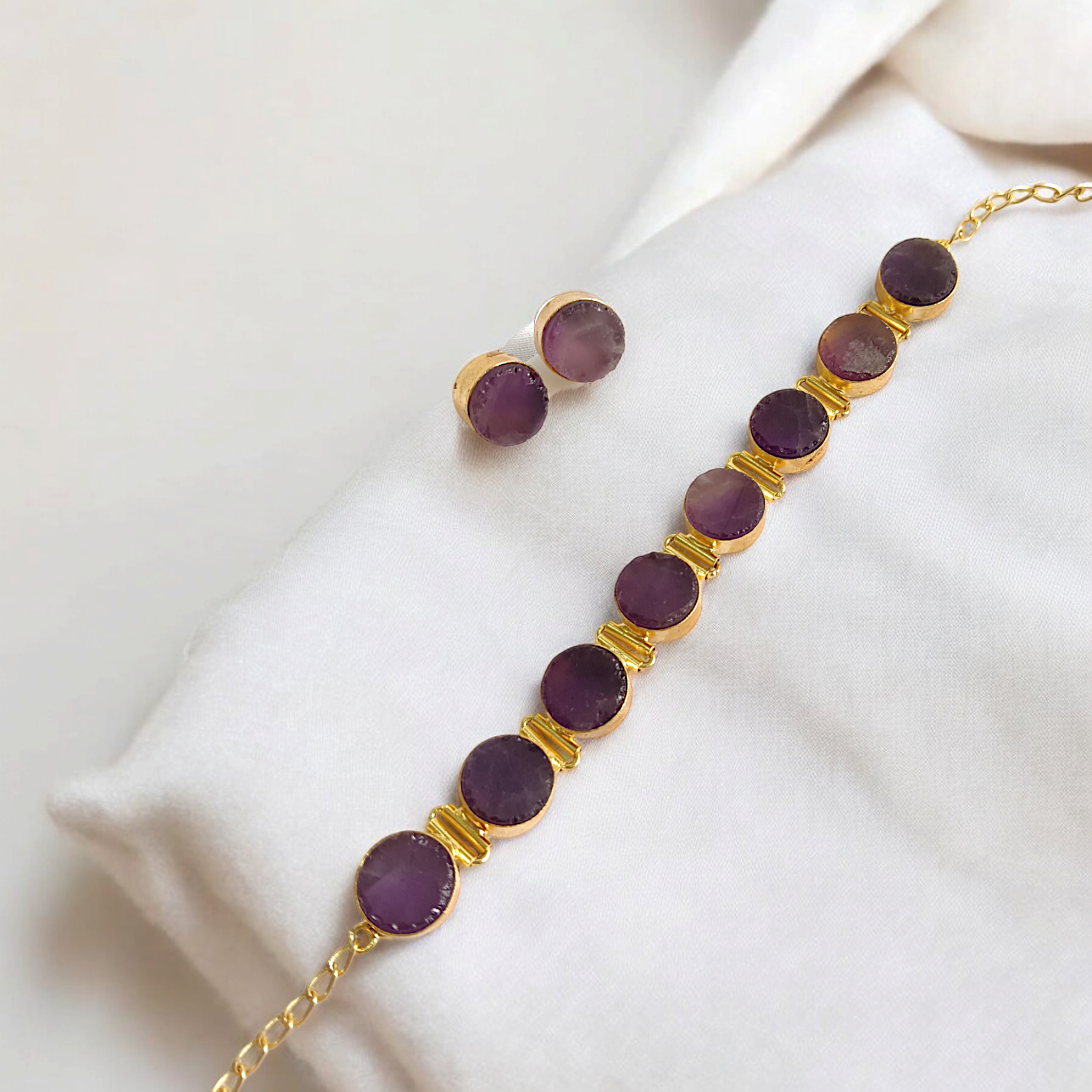 Violet Natural Stone Choker Neckpiece set