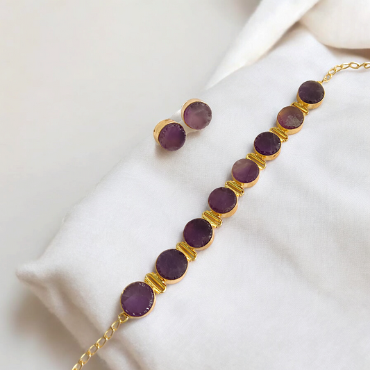 Violet Natural Stone Choker Neckpiece set
