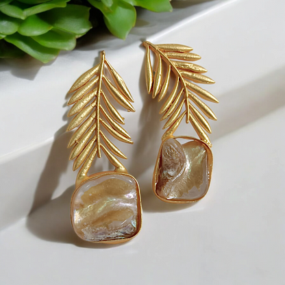 Natural Stone Feather Anti Tarnish Earrings