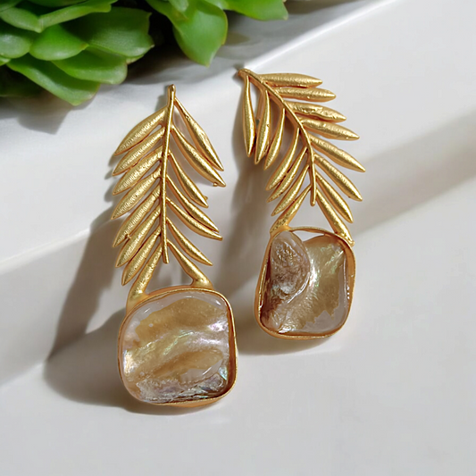 Natural Stone Feather Anti Tarnish Earrings