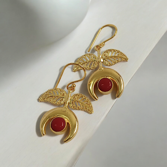 Red Stone Natural Pearl Anti Tarnish Hook Earrings