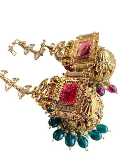 Statement "Aadayein" Oversized Jhumka with Kundan Earchain Sahara