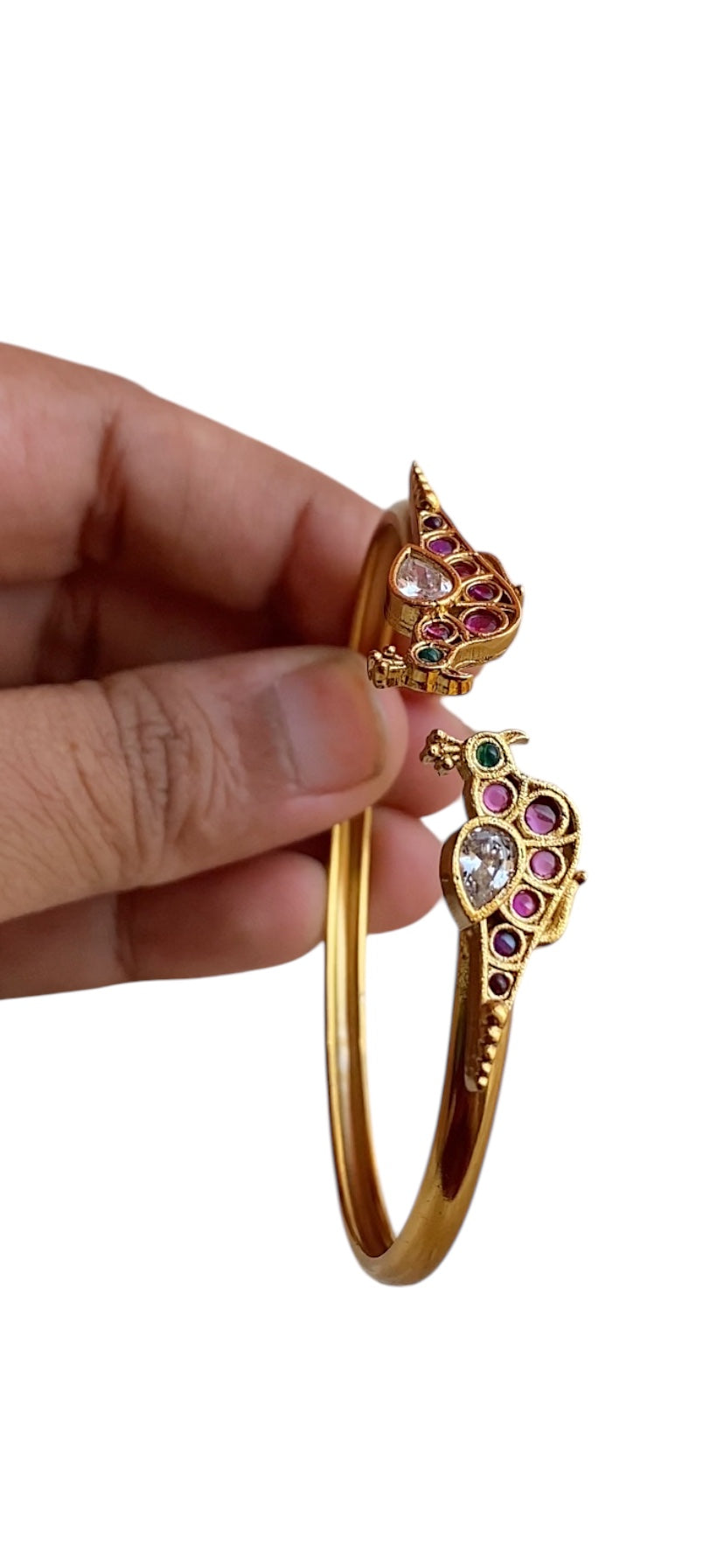 Peacock Kundan Polki Gold Plated Anti Tarnish Bracelet