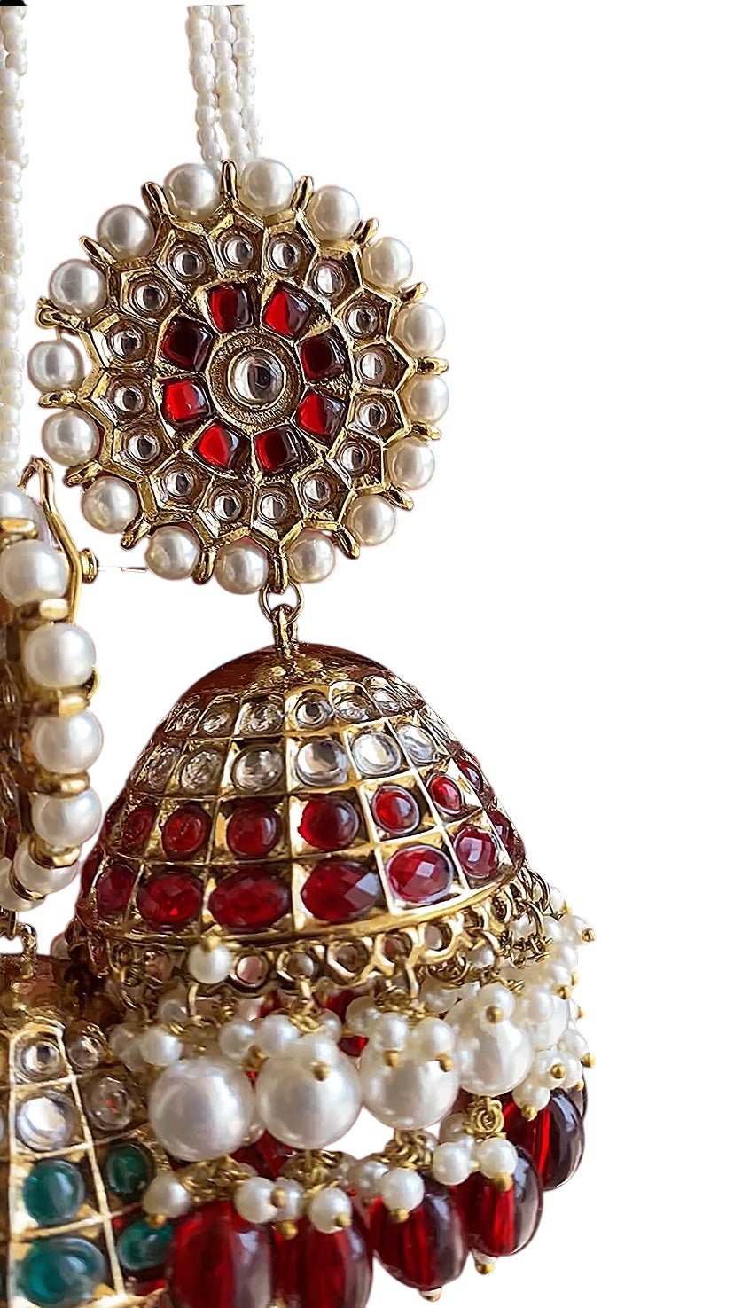 Statement "Gulshan" Oversized Jhumka with Pearl Earchain Sahara