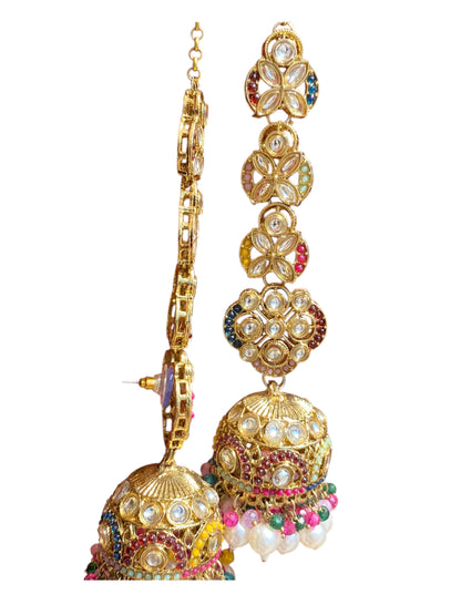 Statement "JUGNOO" Jhumka with Kundan Earchain Sahara