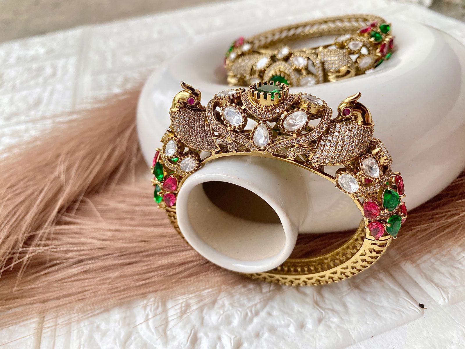 The ROYAL Kundan Moissanite Semi Precious Stones Lock Openable Bangle Bracelet - Single