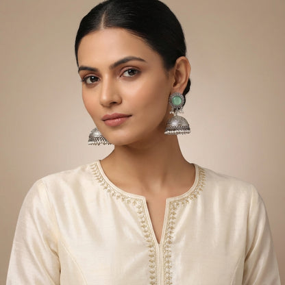 Mint Stone Hook Medium Size Jhumka - [generated by Eldor AI]