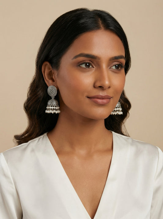 EveryDay Wear Pearl Silver Jhumka - [generated by Eldor AI]