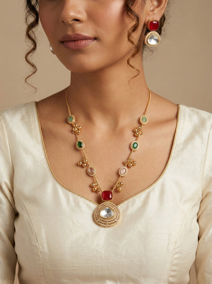 Navratana Moissanite Neckpiece with earrings - [generated by Eldor AI]
