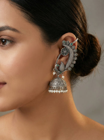 Silver Earcuff Jhumka - [generated by Eldor AI]