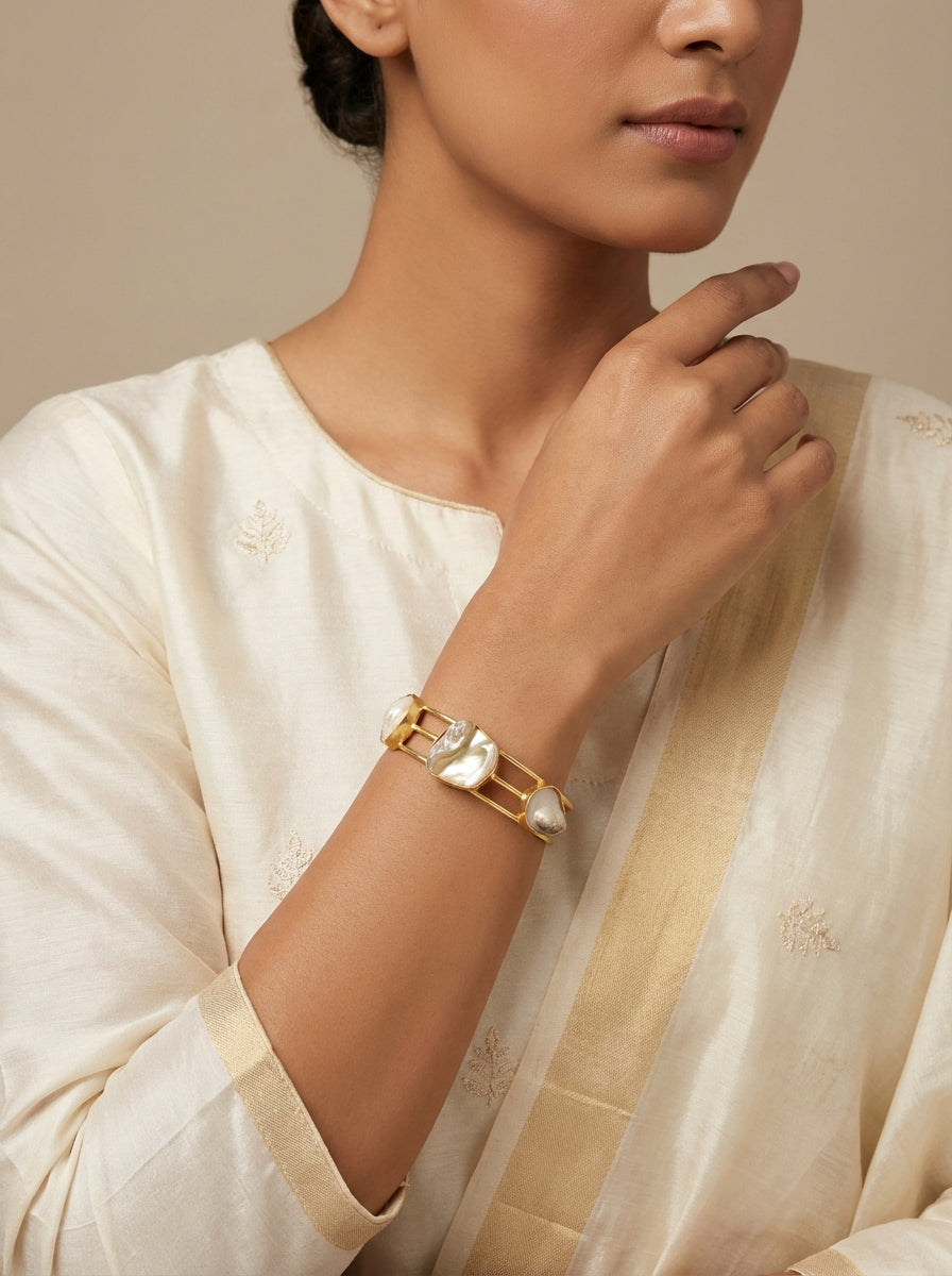Mother Of Pearl Anti-Tarnish Bangle Bracelet - [generated by Eldor AI]