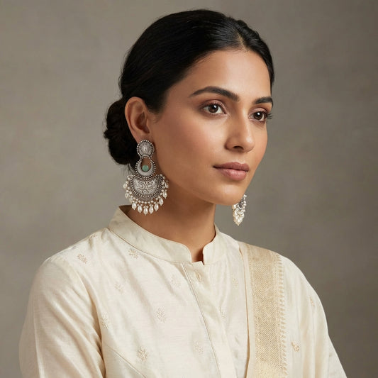 "Sagar" Statement Silver Pearl Chandbali - [generated by Eldor AI]