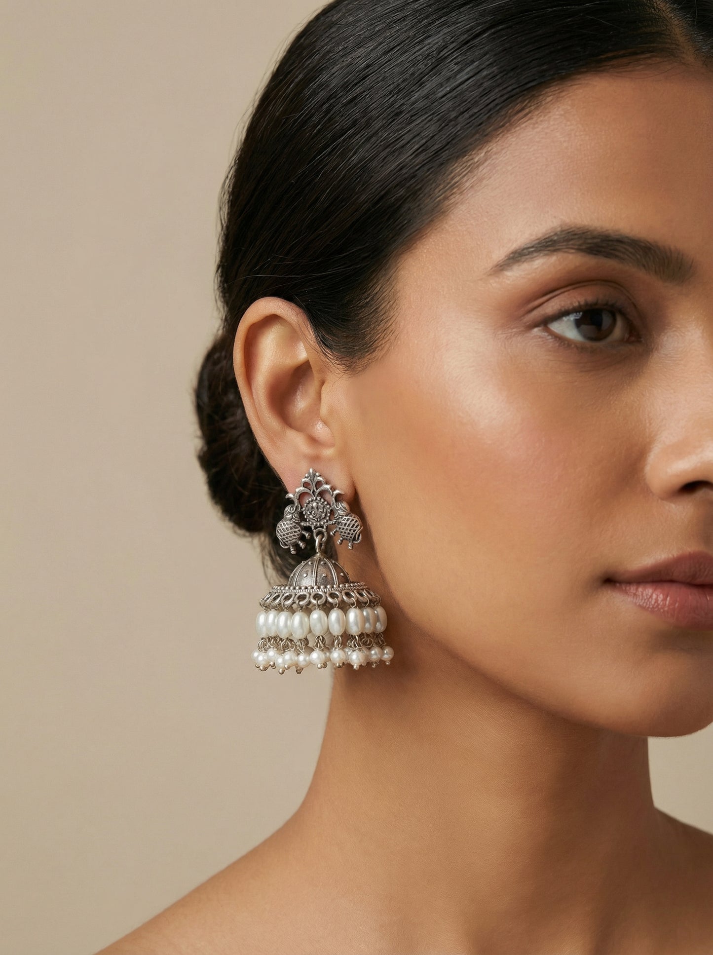 Silver Pearl Jhumka - [generated by Eldor AI]