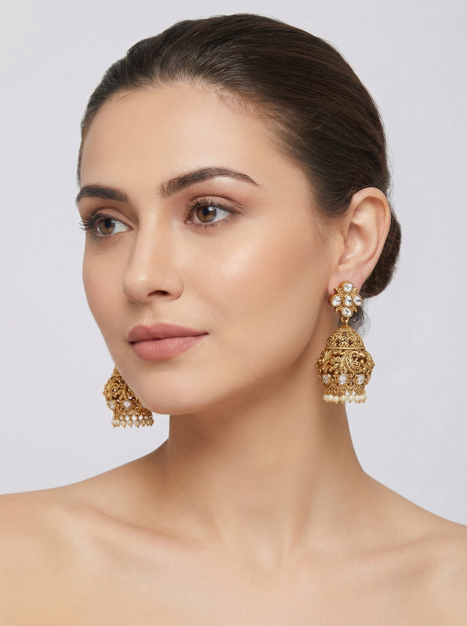 Moissanite Kundan Antique Jhumka - [generated by Eldor AI]