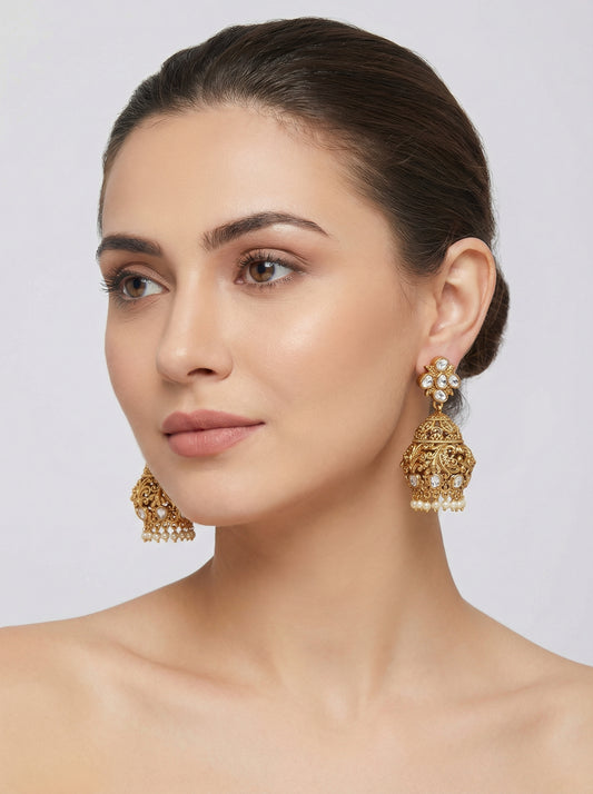 Moissanite Kundan Antique Jhumka - [generated by Eldor AI]