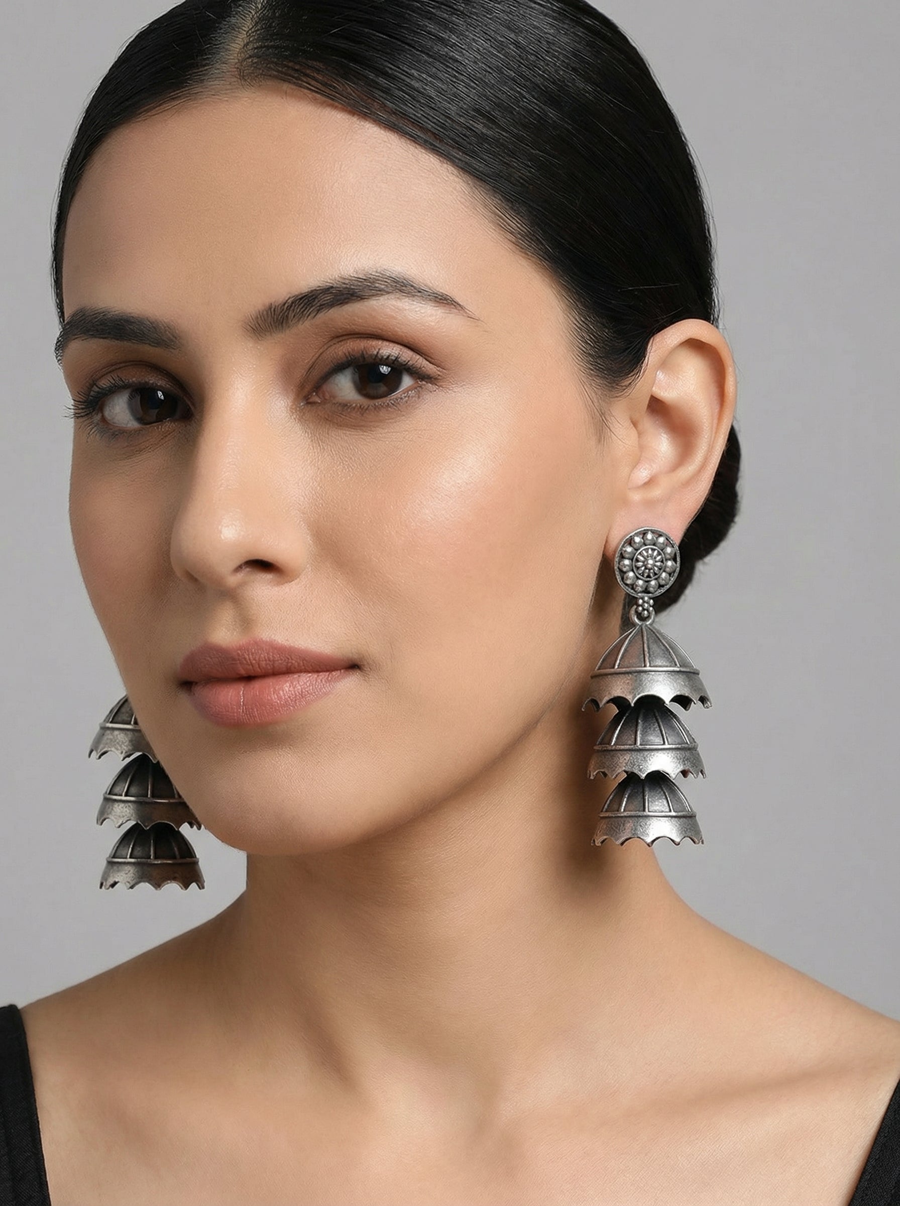 Umbrella Layered Silver Jhumka - [generated by Eldor AI]