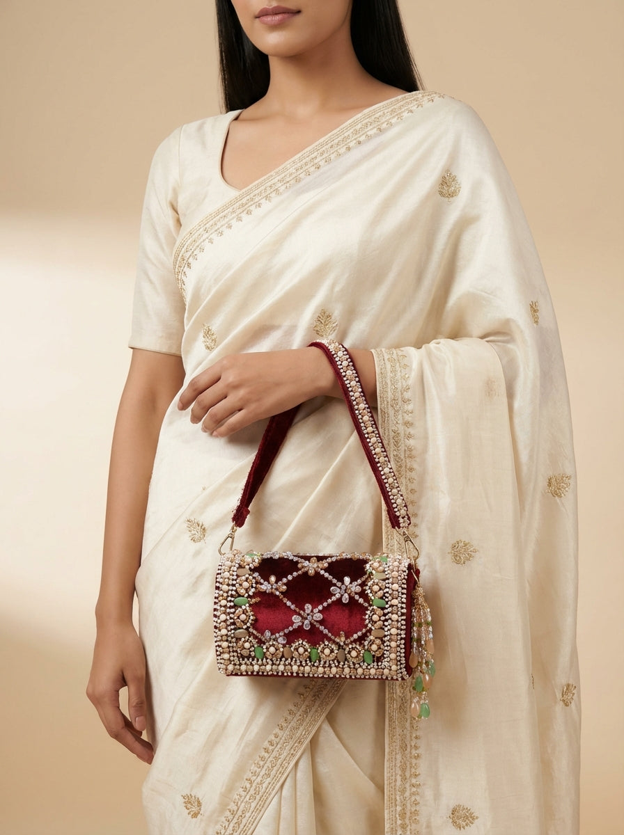 Signature Maroon Beads Luxe HandBag - [generated by Eldor AI]