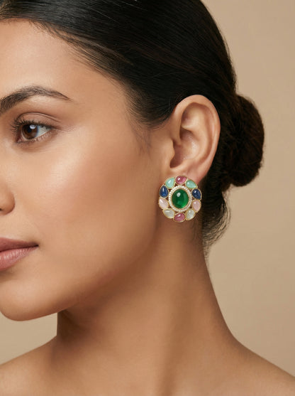 Signature Navratana Moissanite Studs Earrings - [generated by Eldor AI]