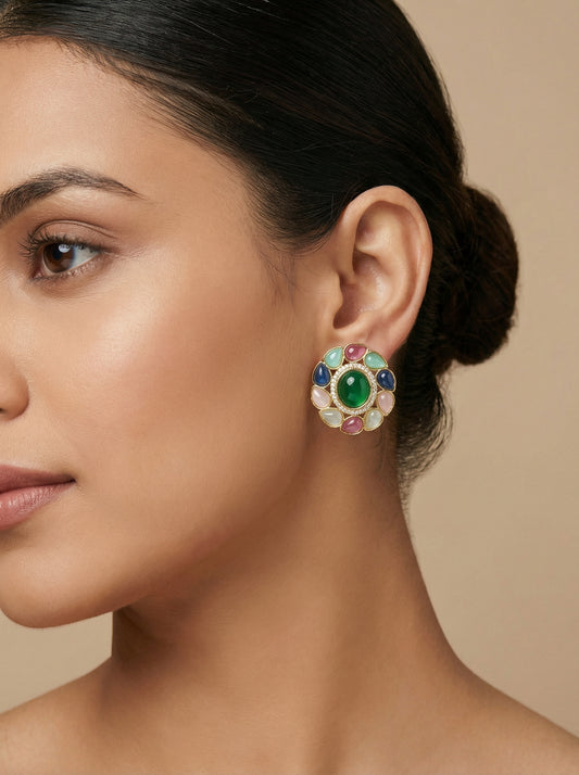 Signature Navratana Moissanite Studs Earrings - [generated by Eldor AI]