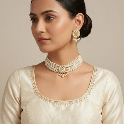 Celebrity Inspired Kundan Polki Pearl Necklace Set - [generated by Eldor AI]
