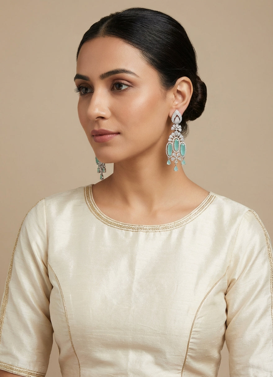 Aqua American Diamond Silver Plated Dangler Earrings - [generated by Eldor AI]