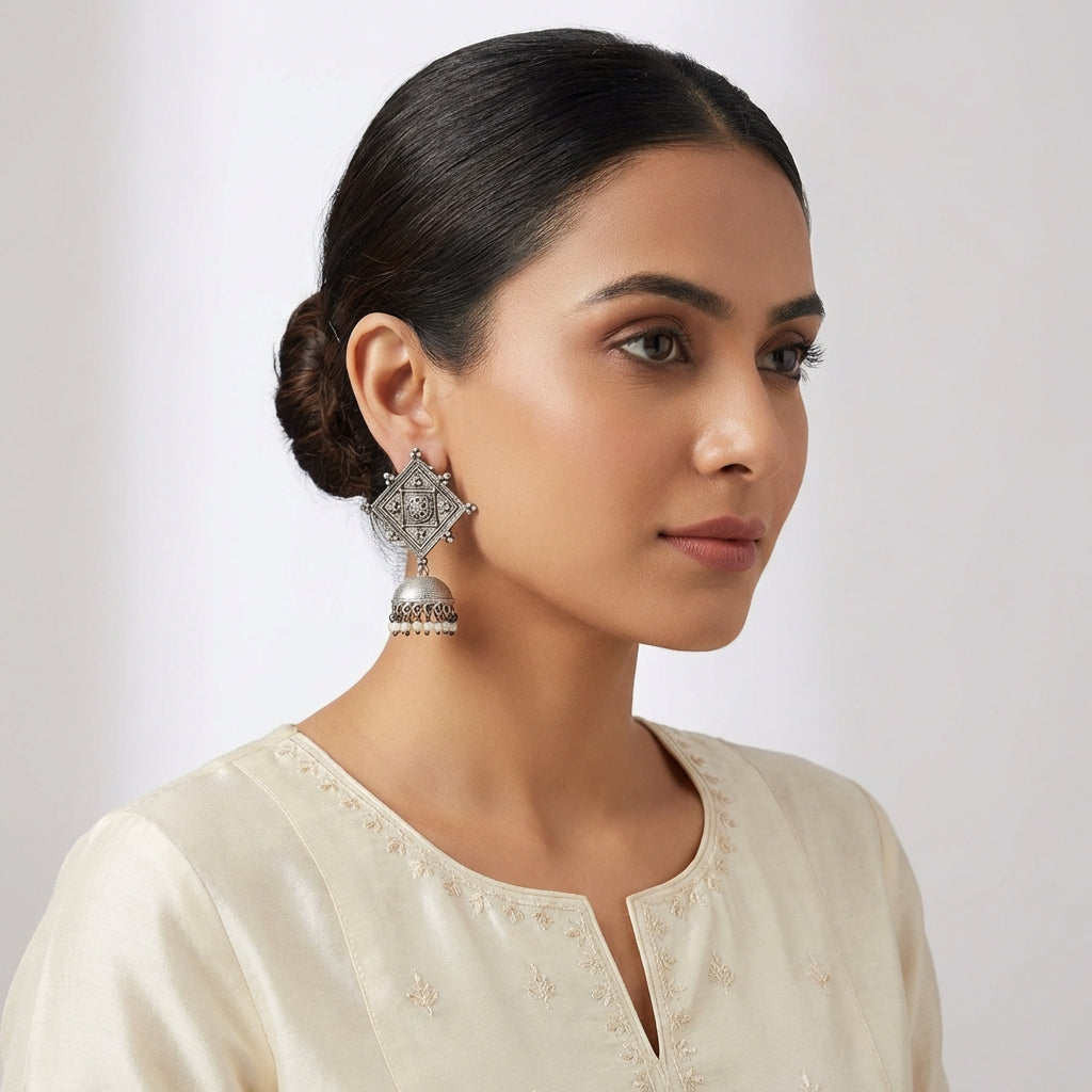 Silver Nakchatra Jhumka - [generated by Eldor AI]