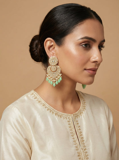 Kundan Gold-Plated Pearl Long Chandbali - [generated by Eldor AI]