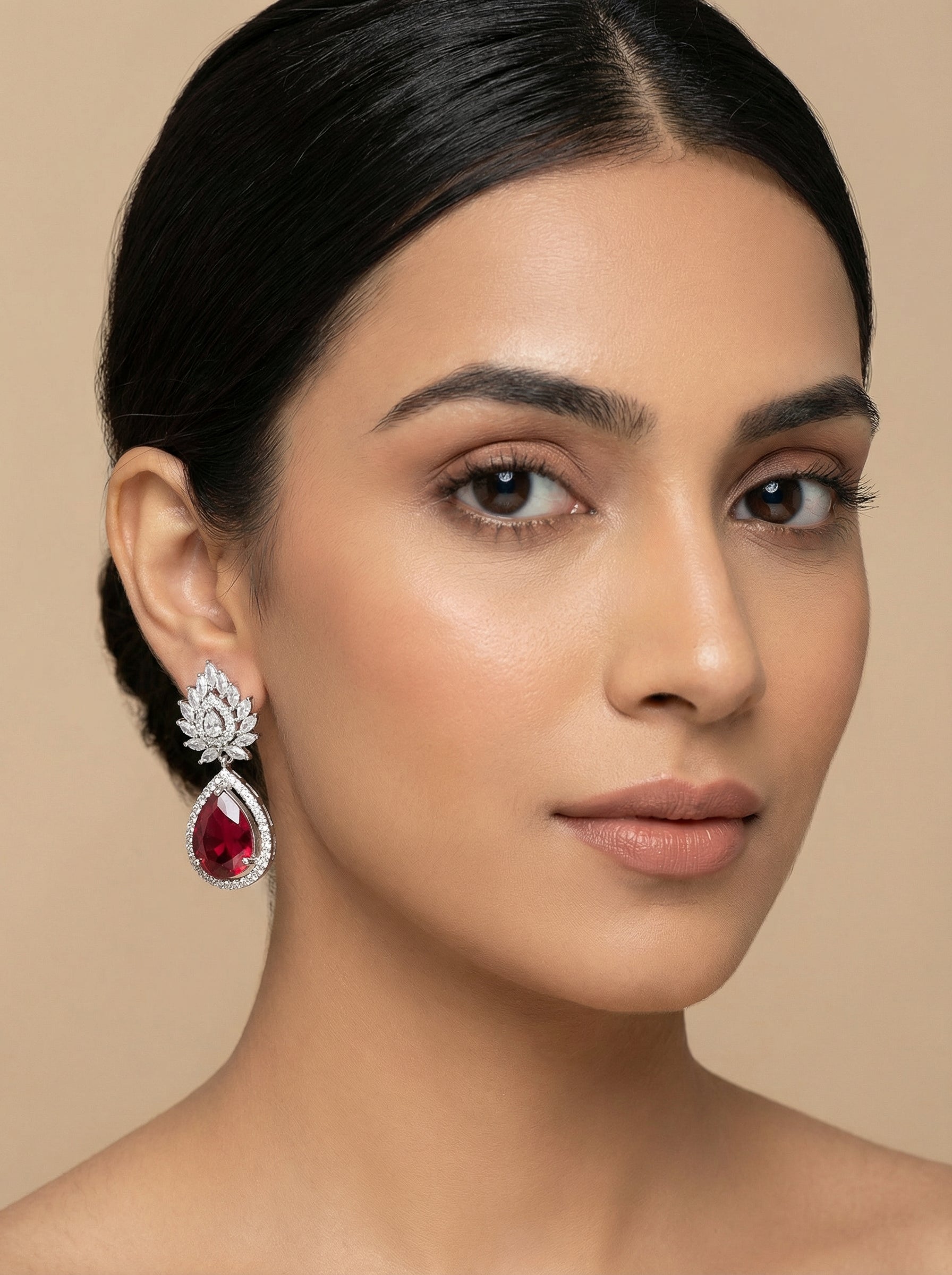 Ruby Stone Studded Zirconia CZ Dangler Earrings - [generated by Eldor AI]