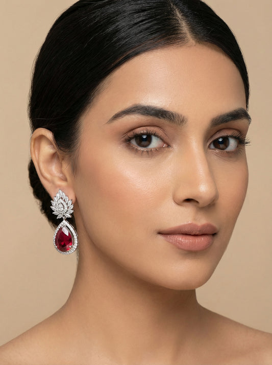 Ruby Stone Studded Zirconia CZ Dangler Earrings - [generated by Eldor AI]