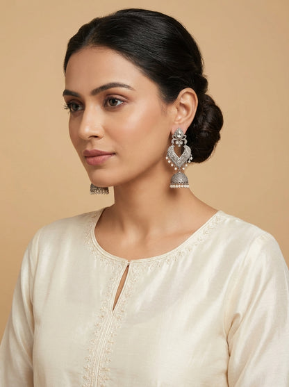 Statement Zirconia Silverlookalike Jhumka - [generated by Eldor AI]