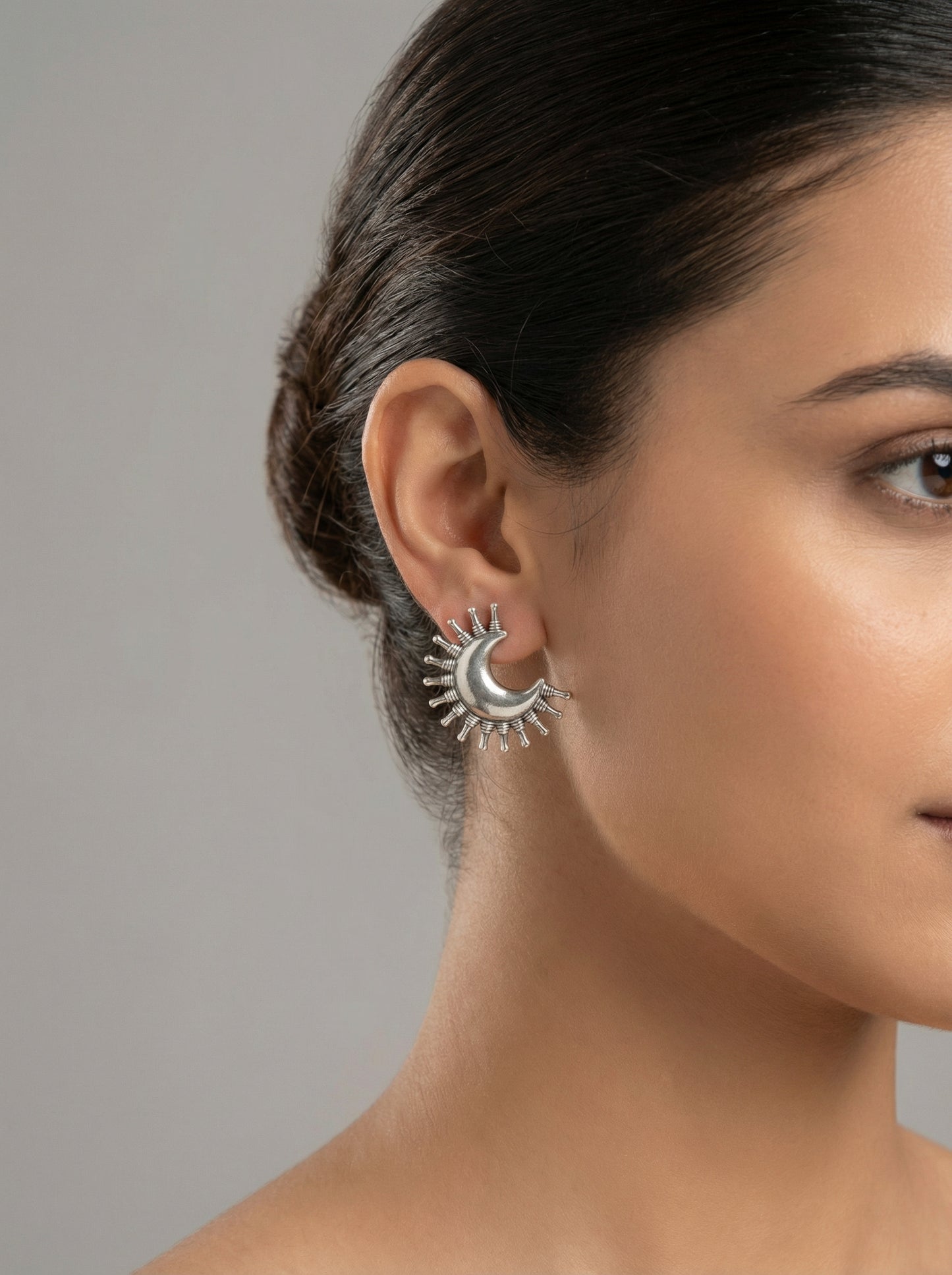 Silver Chand Stud Earrings - [generated by Eldor AI]