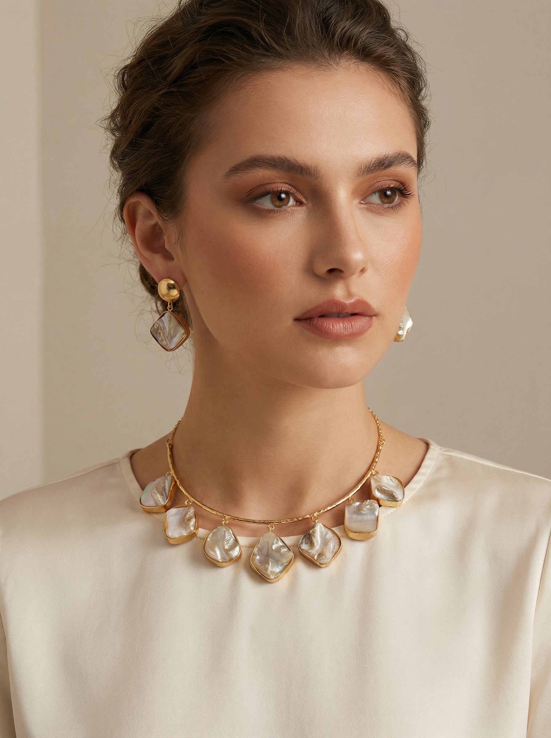 Mother Of Pearl Husli Neckpiece With Earrings - [generated by Eldor AI]