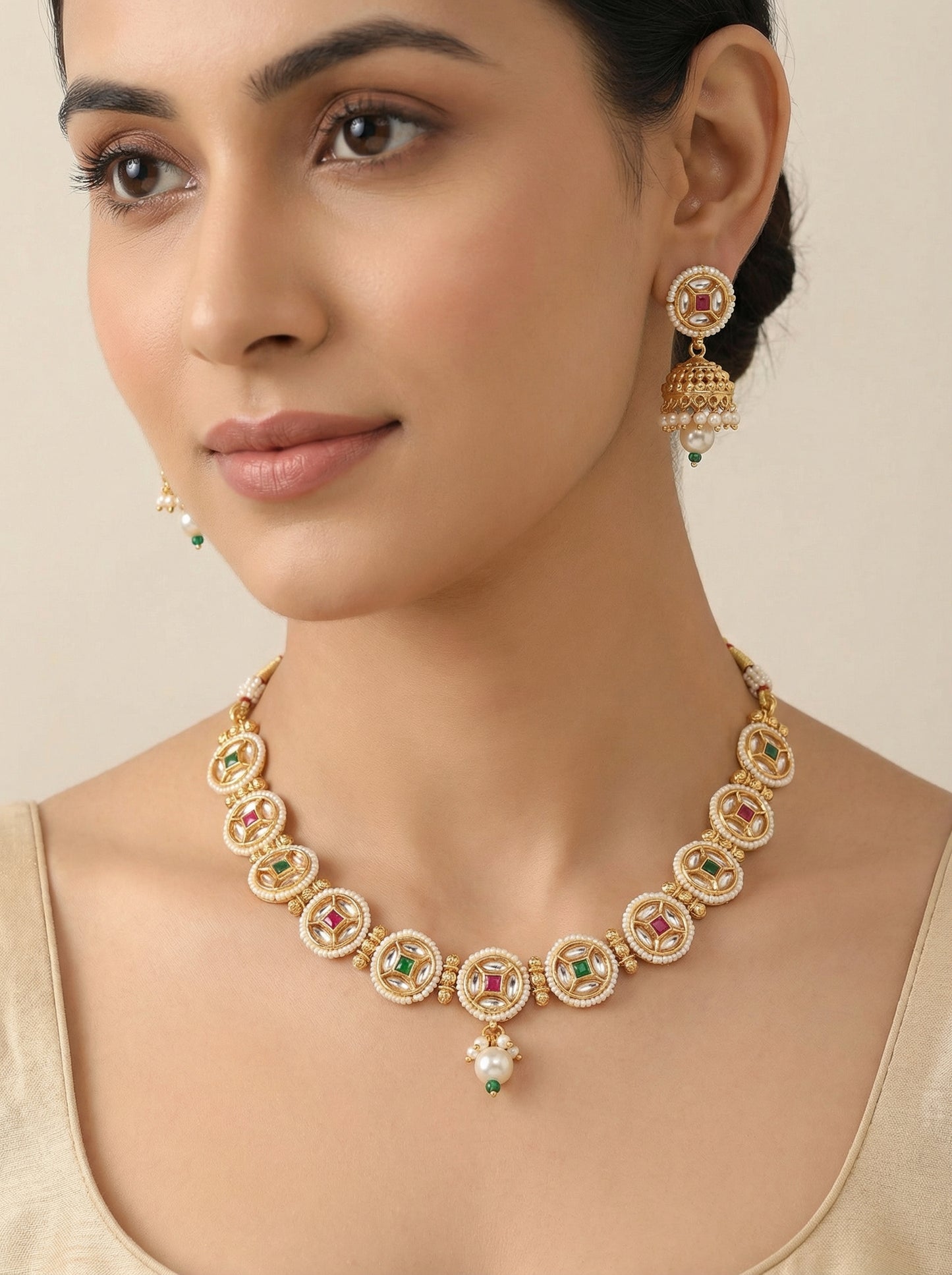 Navtrana Gold Plated Pure Brass Necklace set - [generated by Eldor AI]