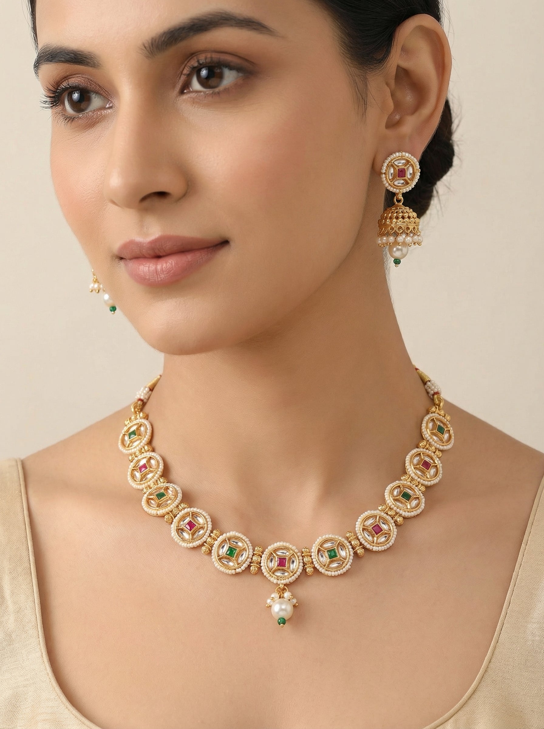 Navtrana Gold Plated Pure Brass Necklace set - [generated by Eldor AI]
