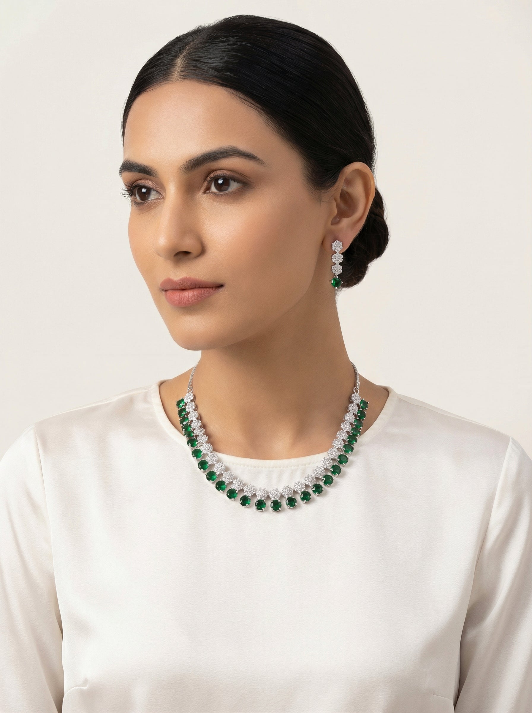 Green Signature Pearl Zirconia CZ Necklace set - [generated by Eldor AI]