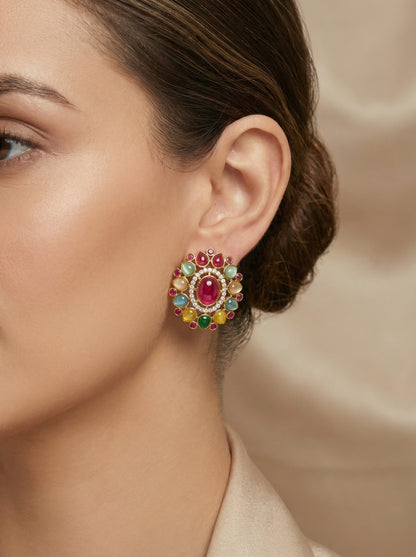 Signature Navratana Polki Stud Earrings - [generated by Eldor AI]