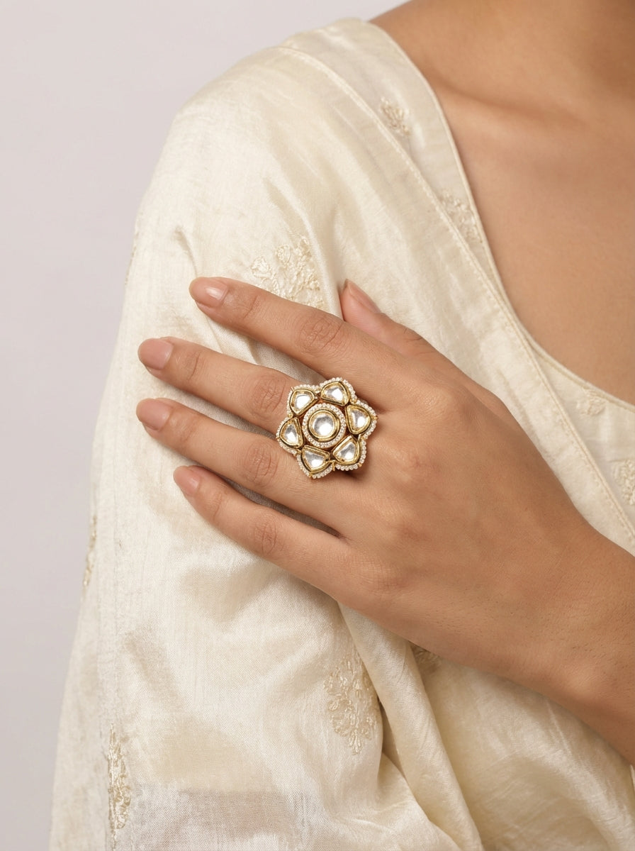 Polki Moissanite Adjustable Size Ring - [generated by Eldor AI]
