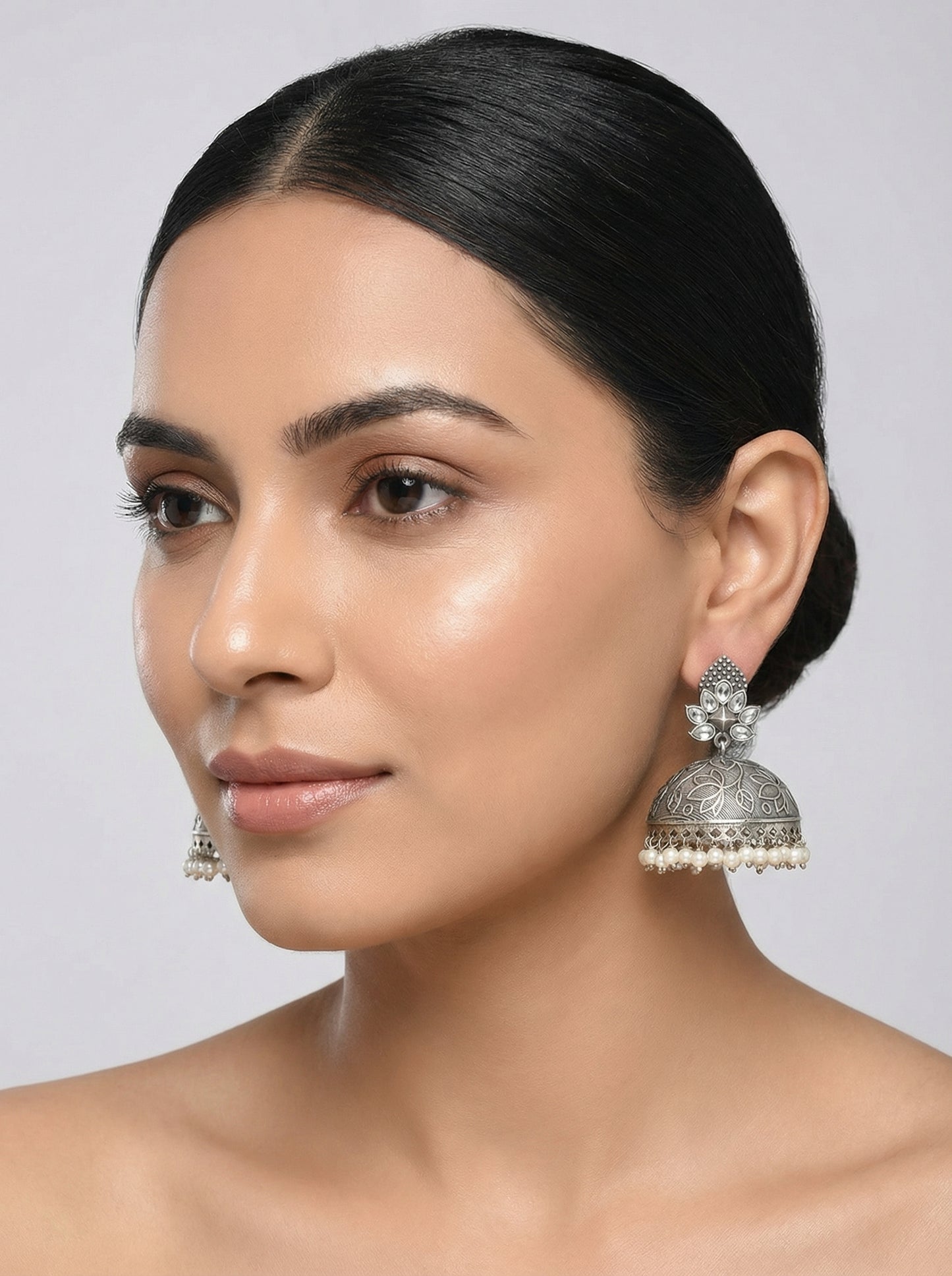 Zirconia Silver Jhumka - [generated by Eldor AI]