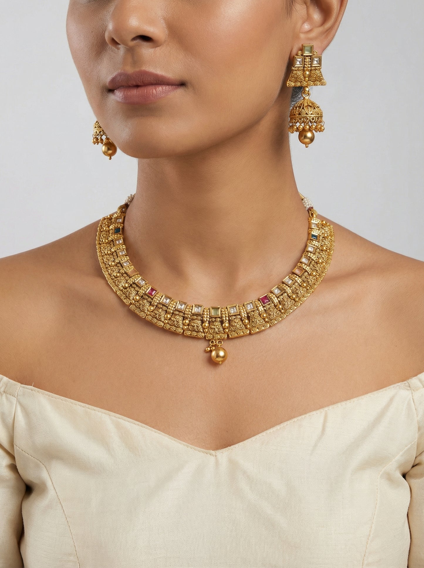 Kundan  Gold Plated Pure Brass Necklace set - [generated by Eldor AI]