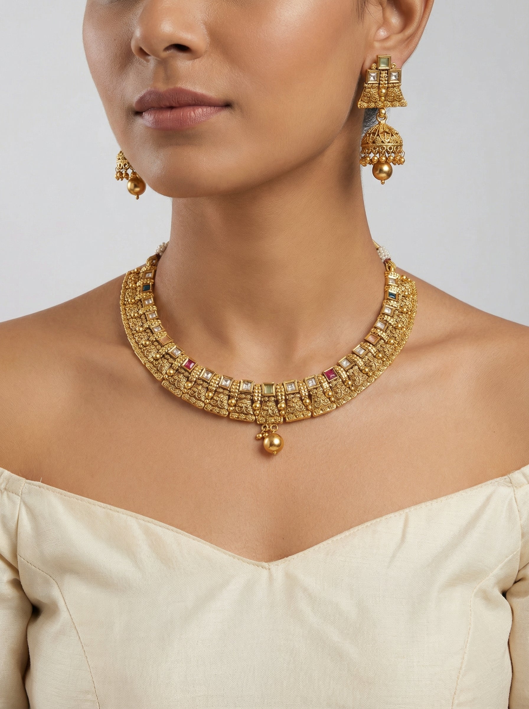 Kundan  Gold Plated Pure Brass Necklace set - [generated by Eldor AI]