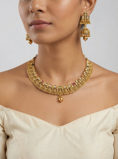 Kundan  Gold Plated Pure Brass Necklace set - [generated by Eldor AI]