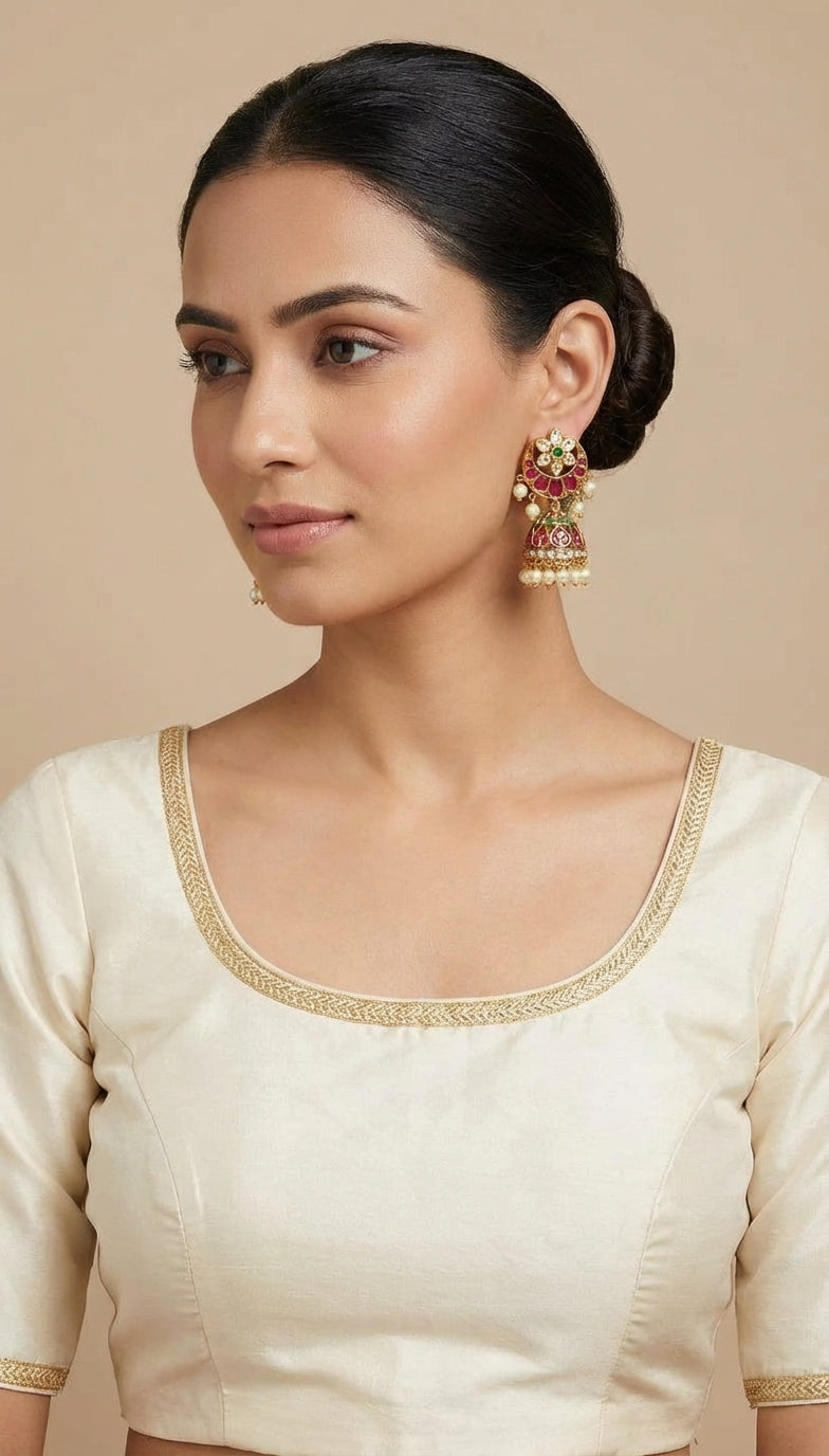 Kemp Stone Kundan Medium Size Jhumka - [generated by Eldor AI]