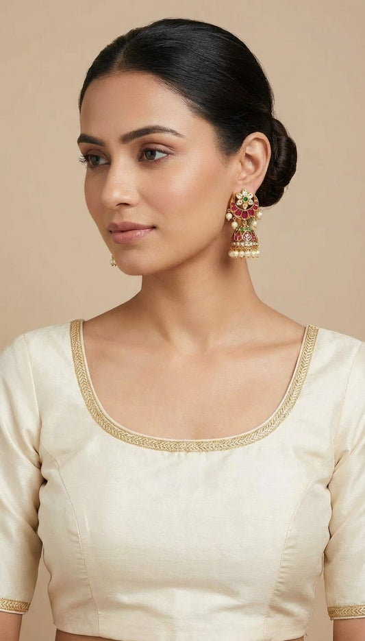 Kemp Stone Kundan Medium Size Jhumka - [generated by Eldor AI]