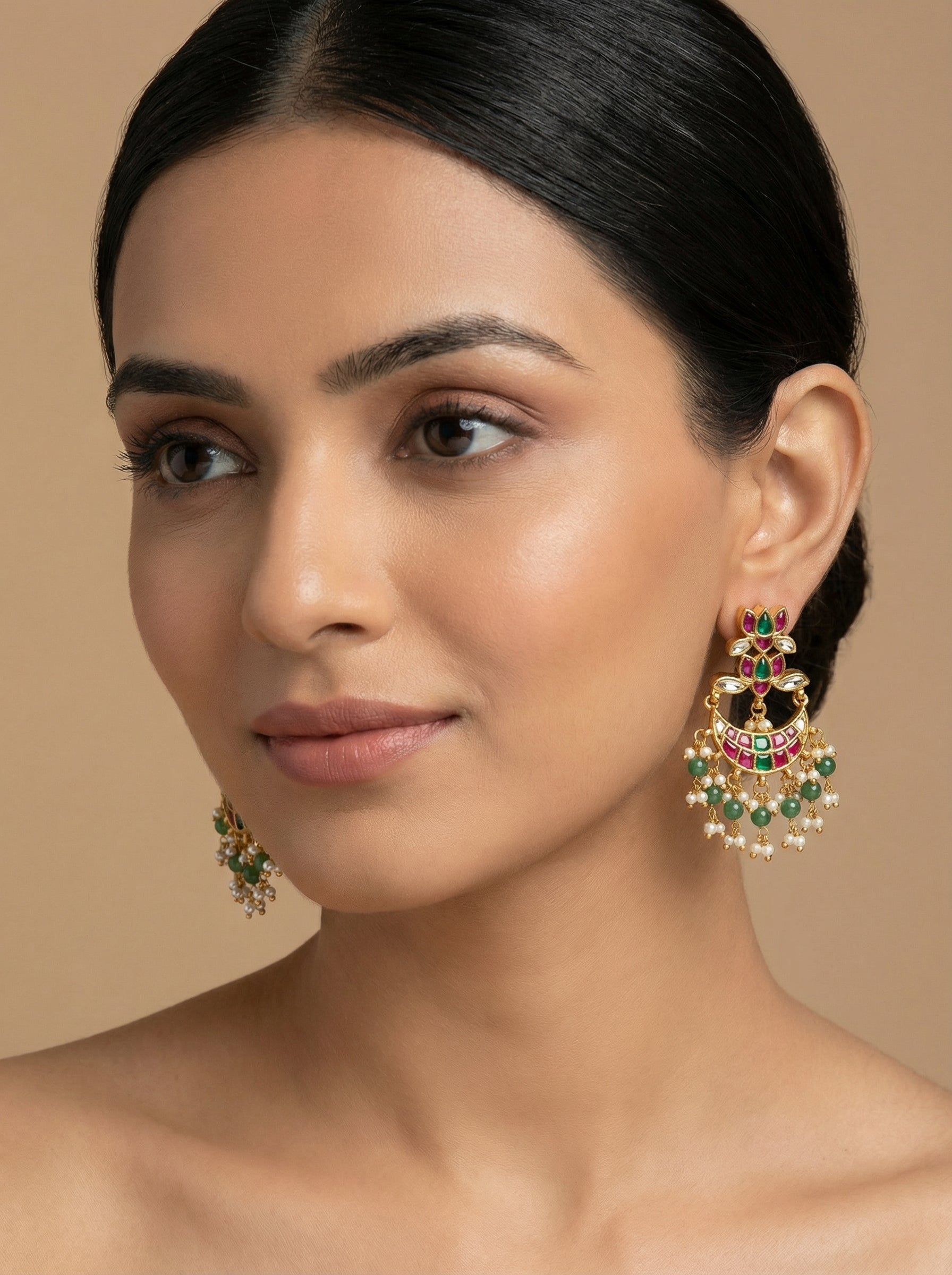 Kempu Jadau Chandbali Earrings - [generated by Eldor AI]