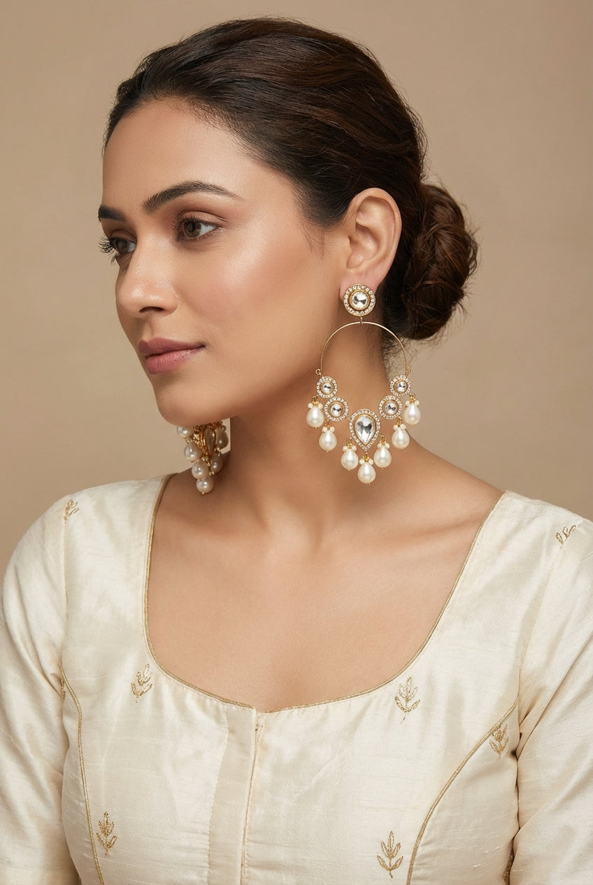 Statement Kundan Pearl Oversize Chandbali - [generated by Eldor AI]
