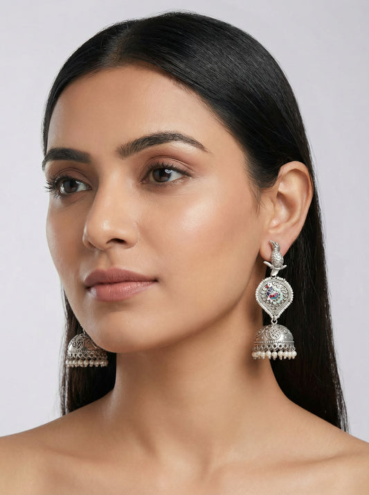 Silver Enamel Jhumka - [generated by Eldor AI]