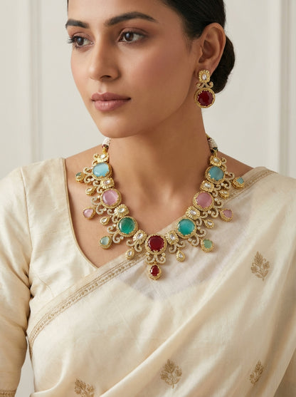 Statement Designer Navratna Necklace Set - [generated by Eldor AI]