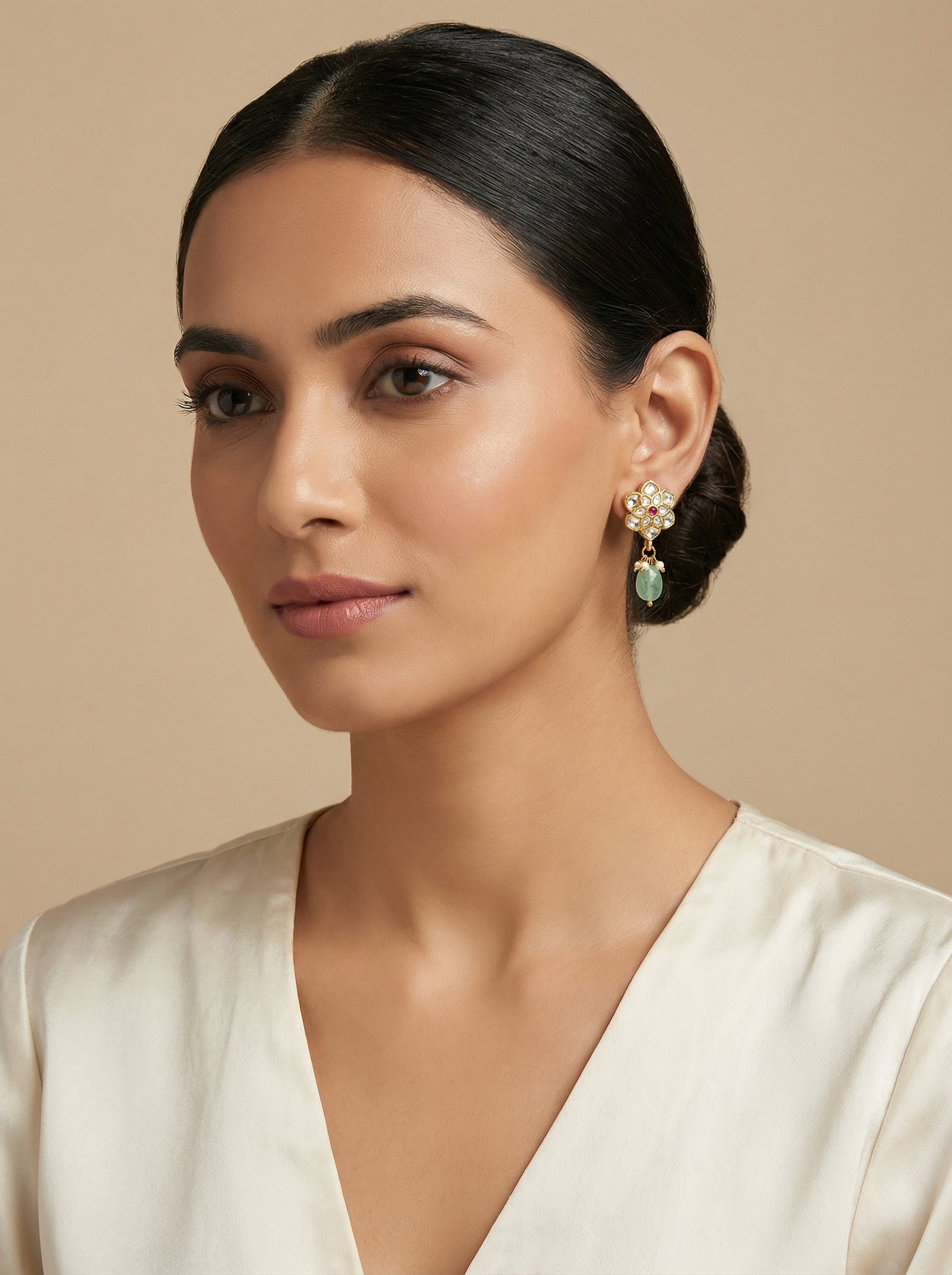 Polki Kempu Mint Antique Earrings - [generated by Eldor AI]