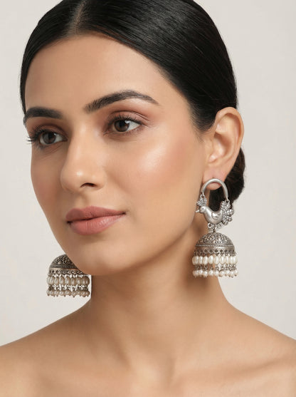 Peacock Pearl Long Jhumka - [generated by Eldor AI]