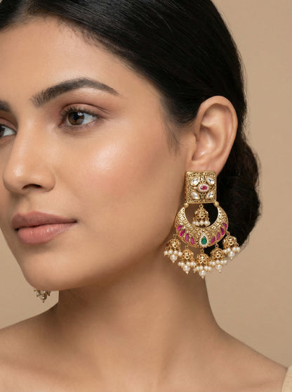 Kundan Kempu Jadau Chandbali Earrings - [generated by Eldor AI]